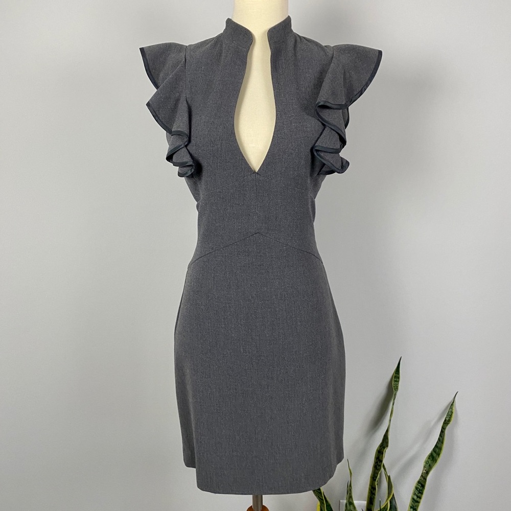 BLACK HALO Dress Gray Eva Mini In Gun Metal Cocktail Dress sz 4